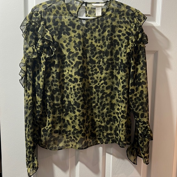 H&M green and black printed blouse - Picture 1 of 3